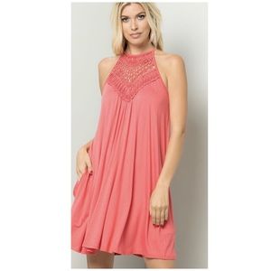 NWOT Gorgeous Coral Crochet Halter Dress